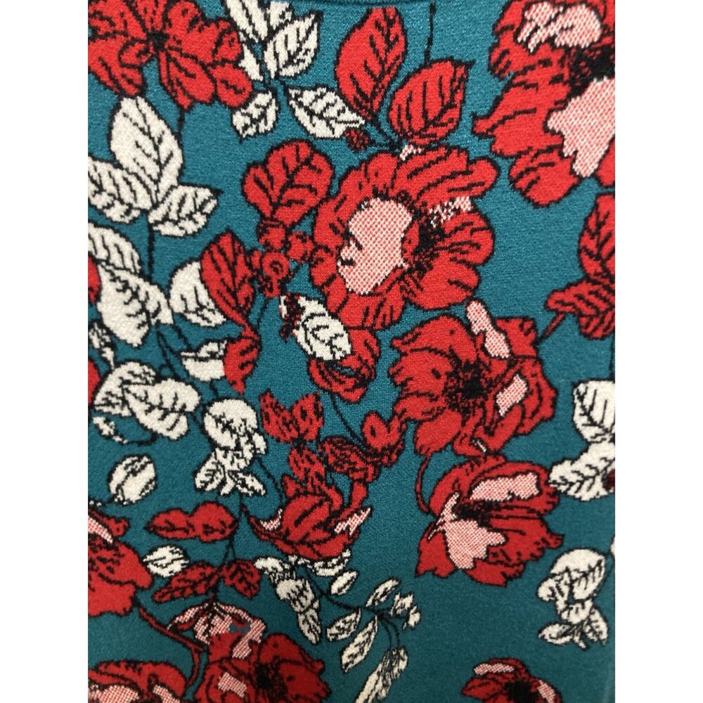 Maeve By Anthropologie Floral Knit Dress Medium Teal & Red Short Sleeve Scoop Ne - Picture 3 of 4